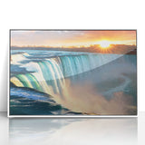 Acrylic print of Niagara Falls in art deco style with a white frame, suited for modern nursery decor.