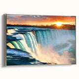 Landscape art painting of Niagara Falls in vibrant colors on a framed canvas, ideal for living room decor.