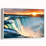 Vintage poster art of Niagara Falls on framed canvas in vibrant colors, ideal for living room decor.