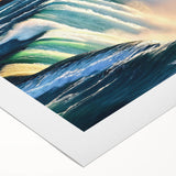 Art deco poster of Niagara Falls in muted blue and green tones on rolled canvas, suitable for dining room wall art.