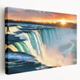 Niagara Falls depicted in muted blue and white hues on a large stretched canvas, suitable for kitchen wall art.