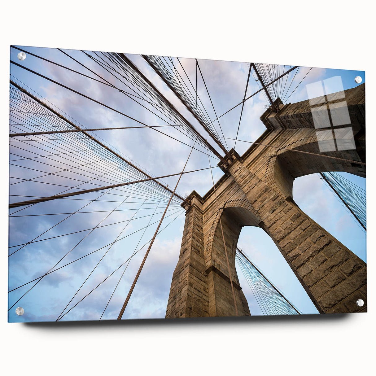 Acrylic print of the Brooklyn Bridge in grayscale, ideal for modern bedroom or dining room decor.