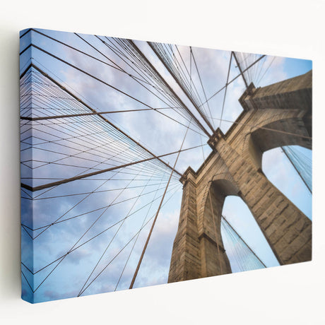 Side view of Brooklyn Bridge in grayscale on a large stretched canvas, suitable for kitchen wall art.