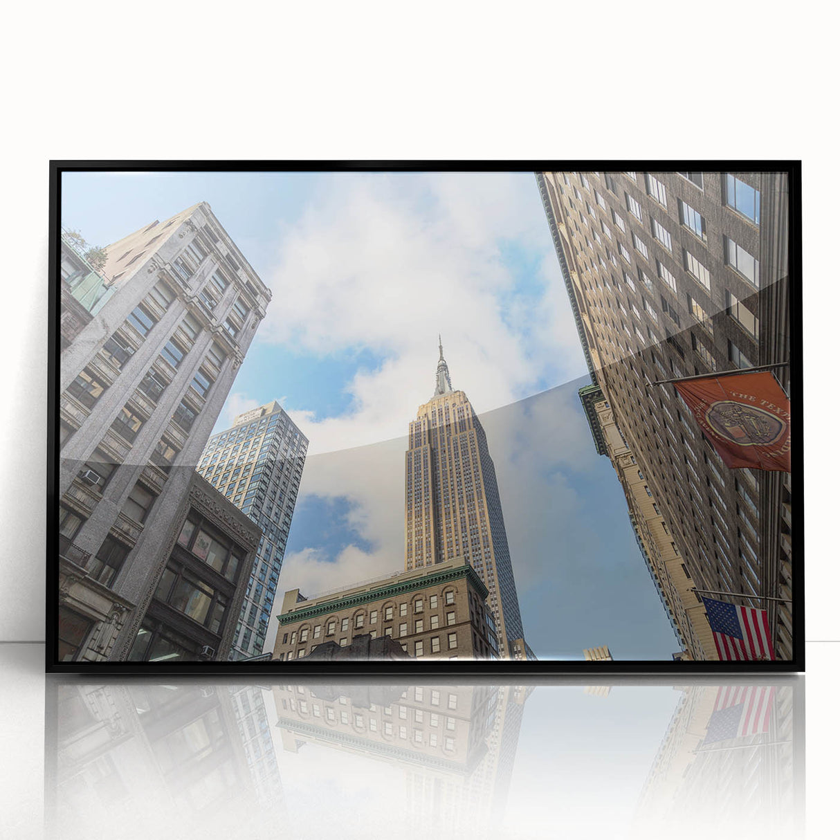 Large abstract wall art of NYC's Empire State Building in black and white, acrylic print, ideal for modern art wall decor.