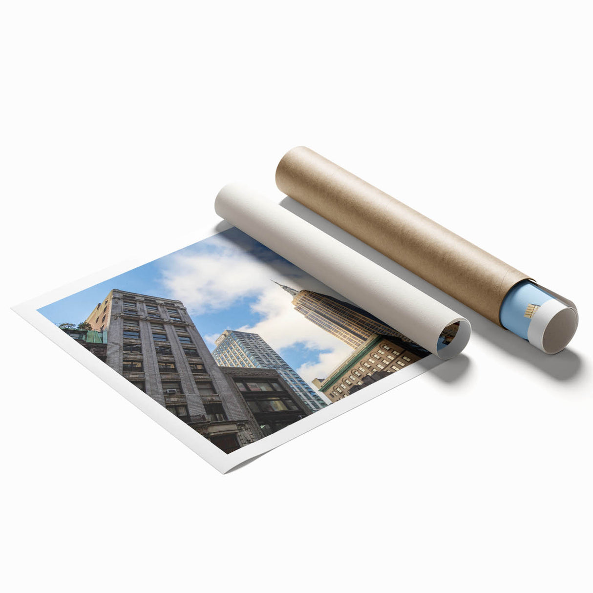 Extra large rolled print of New York City skyline with muted gray and floral accents, suitable for classy bathroom wall art.