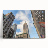 Black and white photo of NYC Empire State Building on stretched canvas, ideal for kitchen wall art or bedroom.
