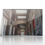 Art deco poster of New York's Grand Central in muted gray and blue tones, framed acrylic, ideal for modern art wall decor.