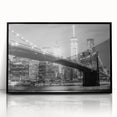 Large abstract wall art of the Manhattan Bridge in muted gray tones on a framed acrylic, ideal for modern living room decor.