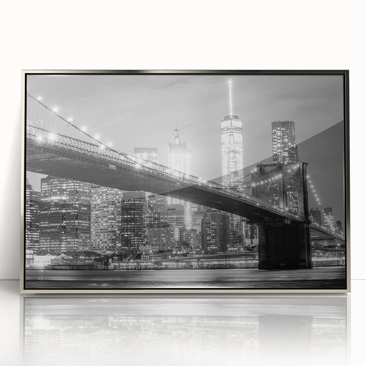 Mid-century modernist art of the Manhattan Bridge in muted gray tones, acrylic print, ideal for modern art wall decor.