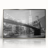 Mid-century modernist art of the Manhattan Bridge in muted gray tones, acrylic print, ideal for modern art wall decor.