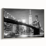 Landscape art painting of Manhattan Bridge in a vintage poster style on framed canvas.