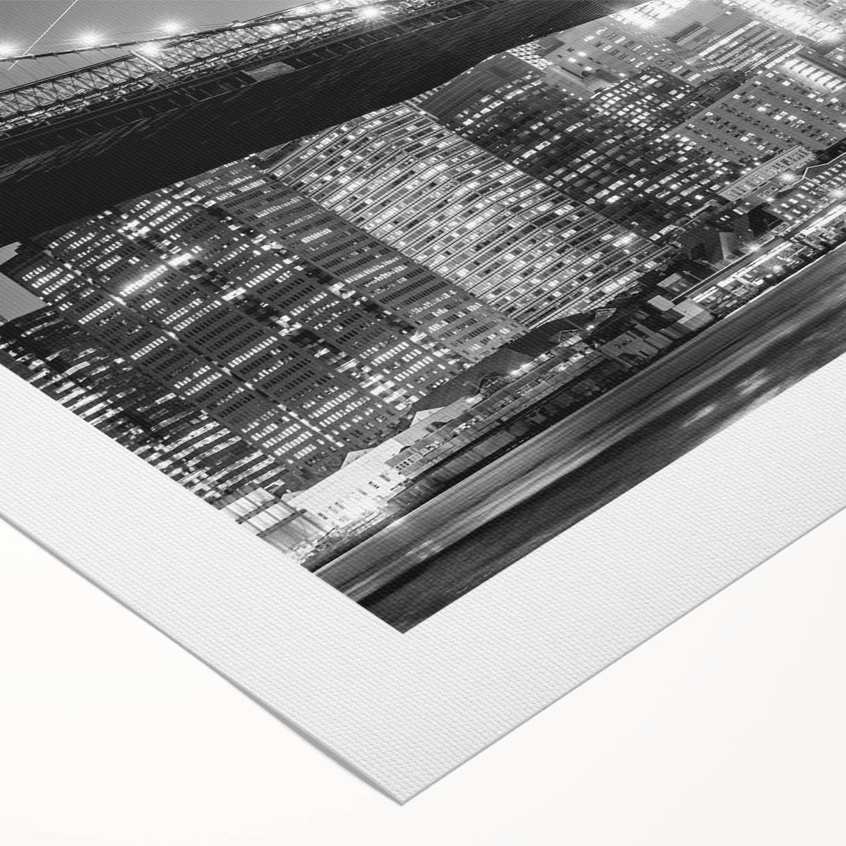 Art deco poster of the Manhattan Bridge in monochrome tones on rolled canvas, suitable for dining room decor.