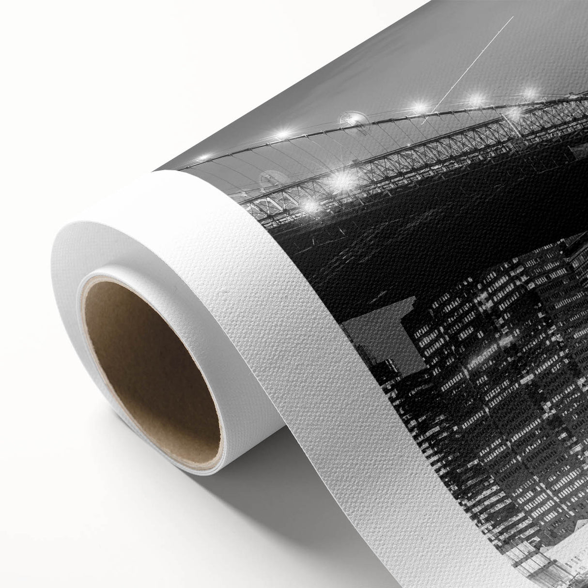Art Deco poster of Manhattan Bridge in monochrome tones on rolled canvas.