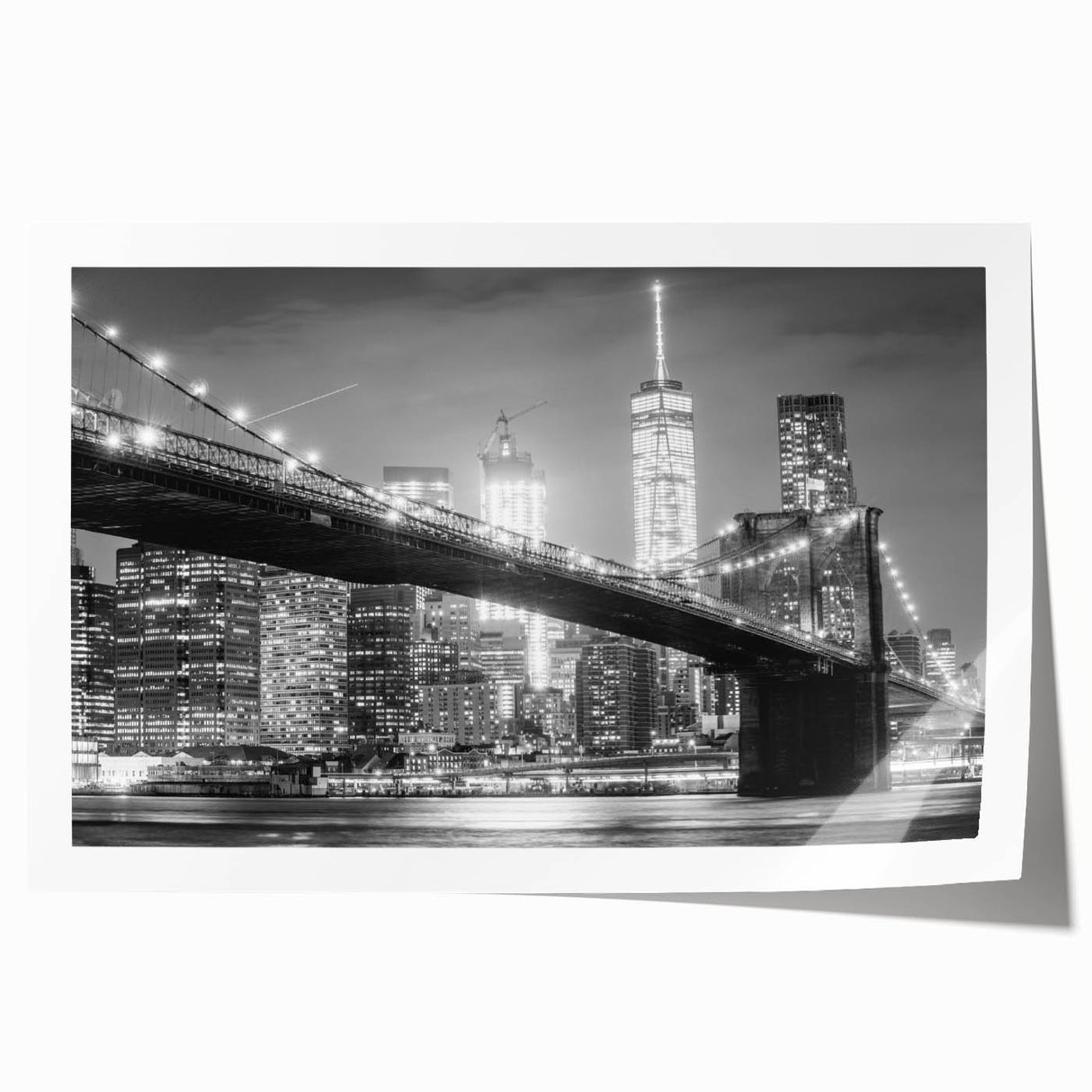 Extra large wall art featuring the Manhattan Bridge in muted gray tones, ideal for art wall dining room.