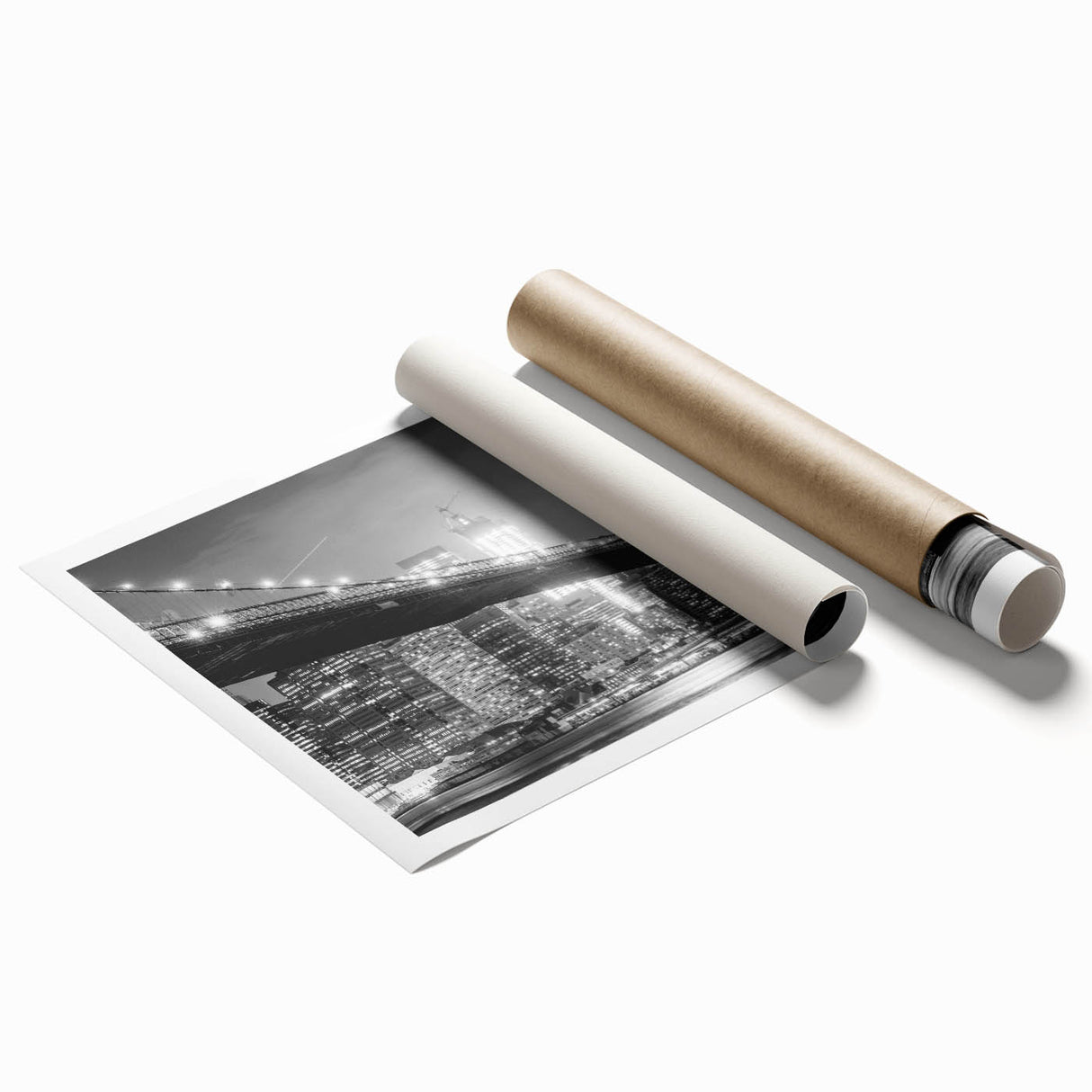 Extra large rolled print of Manhattan Bridge in muted gray tones, ideal for classy bathroom wall art.