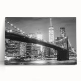 Black and white photo of Manhattan Bridge on stretched canvas, suited as kitchen wall art or bedroom decor.