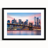 Extra large abstract art print of Manhattan skyline in vibrant colors on textured canvas, ideal for living room decor.