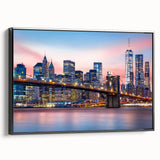 Black and white wall art of Manhattan skyline, framed canvas, ideal for bedroom decor.