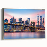 Framed canvas landscape art painting of Manhattan skyline in muted black and silver tones, ideal for office decor.