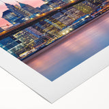 Art deco poster of Manhattan skyline in monochrome shades on rolled canvas, suitable for dining room wall art.