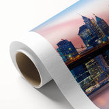 Art deco poster of Manhattan skyline in muted gray tones on rolled canvas, ideal for nursery wall art.