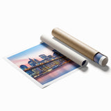 Extra large rolled print of Manhattan skyline in muted gray tones, ideal for classy bathroom wall art.