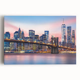 Black and white large art print of Manhattan skyline on stretched canvas, ideal for kitchen wall art.