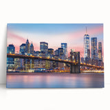 Black and white photo of Manhattan skyline on large stretched canvas, ideal for kitchen wall art or bedroom ambiance.