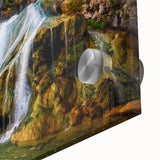 Large abstract wall art in mid-century modernist style, featuring blurred Oklahoma scenery in muted earth tones.