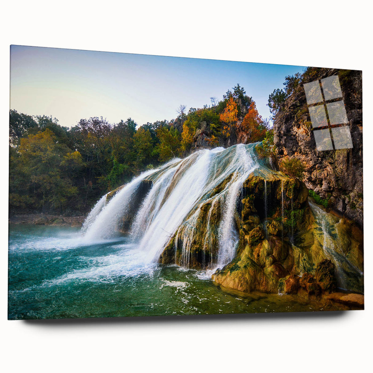 Large abstract wall art depicting the Oklahoma landscape in muted earth tones on acrylic glass.
