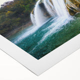 Art deco poster featuring a stylized Oklahoma landscape in muted earth tones on a rolled canvas.