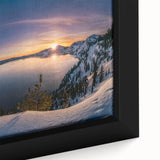 Extra large framed canvas featuring a textured depiction of Crater Lake, Oregon, in vibrant blue and green tones.