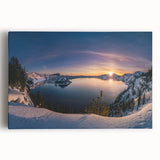 Black and white image of Crater Lake, Oregon on large stretched canvas, suitable as kitchen wall art.