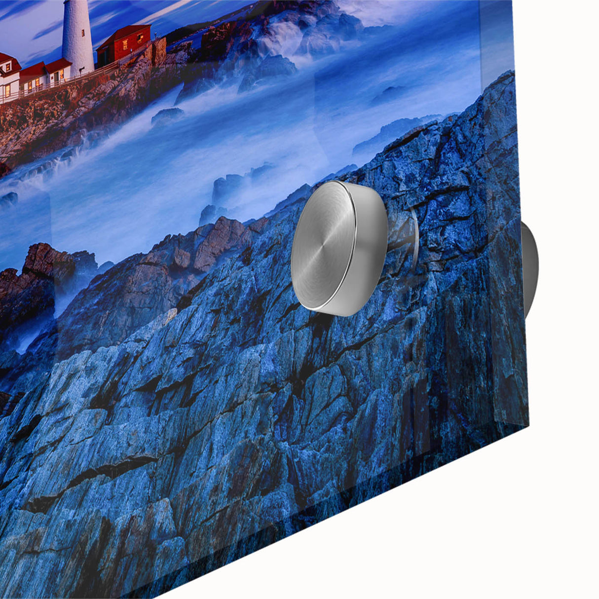 Large abstract wall art print of Portland, Oregon, with mid-century modernist style in muted colors on acrylic glass.