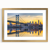 Extra large wall art featuring an abstract depiction of the Philadelphia skyline in textured gold and black tones.
