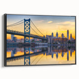 Black and white framed canvas of Philadelphia landscape, ideal for bedroom wall art.