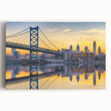 Black and white large art print of Philadelphia skyline on stretched canvas, ideal for kitchen wall art.