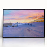 Large abstract wall art featuring a mid-century modernist style Pennsylvania scenery in black acrylic frame.