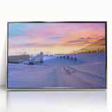 Mid-century modernist art depicting Pennsylvania scenery in silver acrylic frame, suited for modern nursery decor.