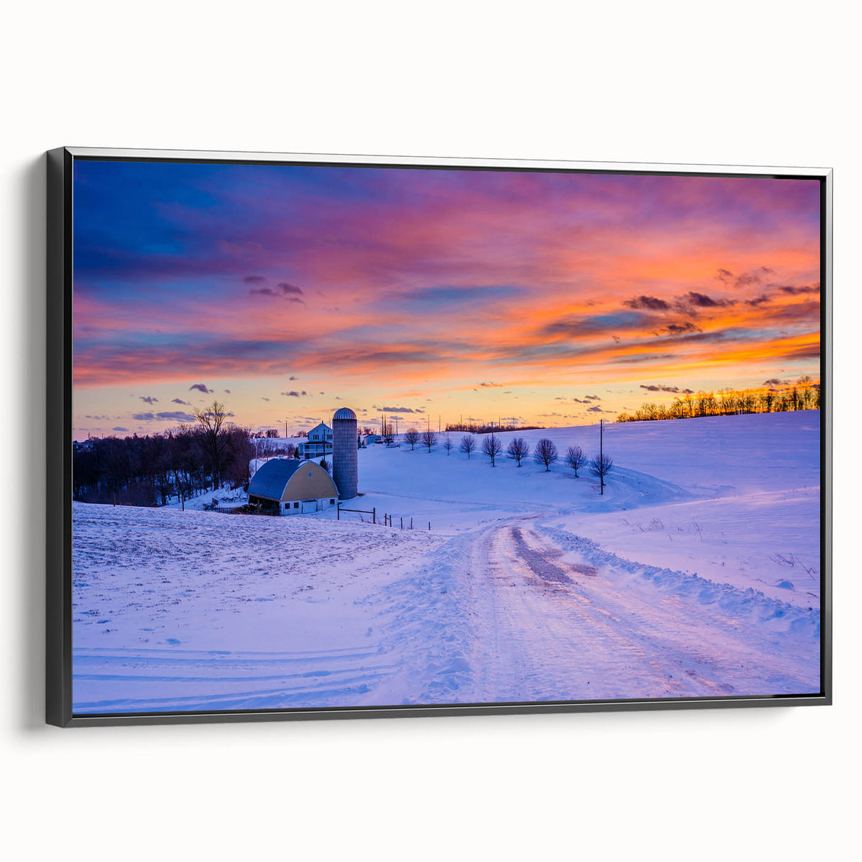 Black and white framed canvas featuring a vintage-style Pennsylvania landscape, ideal for bedroom wall decor.