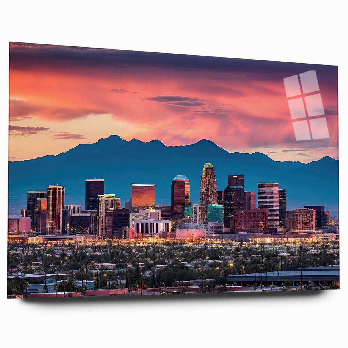 Acrylic print of a large abstract depiction of Phoenix Valley in muted earth tones, suitable for bedroom or dining room art.