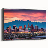 Black and white framed canvas depicting the Phoenix valley landscape in a vintage poster style, suitable for bedroom decor.