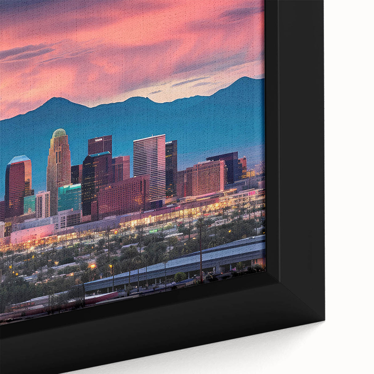 Extra large black wall art of Phoenix Valley with textured, colorful art style on framed canvas, ideal for living room decor.