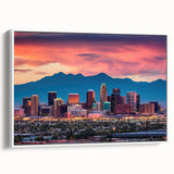 Vintage poster art of Phoenix valley in vibrant colors, framed canvas, ideal for living room decor.