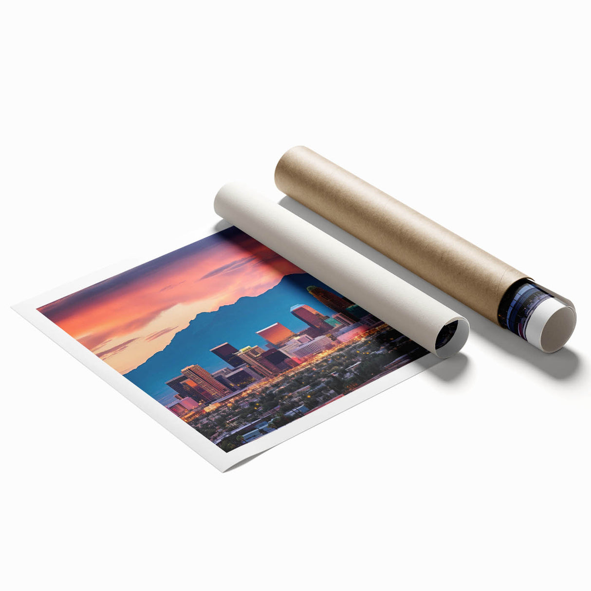 Extra large rolled print of Phoenix valley scenery with muted earth tones, ideal for classy bathroom wall art.