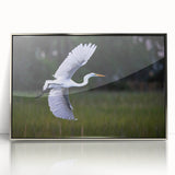 Mid-century modernist art depicting South Carolina scenery in muted earth tones on a silver-framed acrylic print.