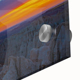 Mid-century modernist style large abstract art of South Dakota Badlands in muted earth tones on acrylic glass.