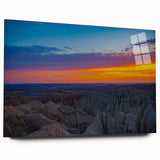 Acrylic print of the South Dakota Badlands in muted earth tones, suitable for bedroom or dining room decor.