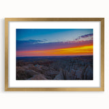 Extra large abstract art print of Badlands in South Dakota, featuring vibrant, colorful textures on a gold-framed canvas.