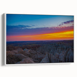 Vintage poster art of South Dakota Badlands in colorful hues on a large framed canvas, suitable for living room decor.